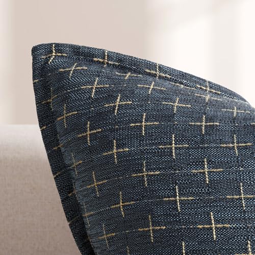 ZWJD Pillow Covers 22x22 Set of 2 Soft Polyester Textured Pillow Covers with Stylish Flange Edge Cozy Farmhouse Throw Pillows for Couch Bed Sofa Living Room - color: Navy Blue, size: 22" x 22" (Pack of 2)