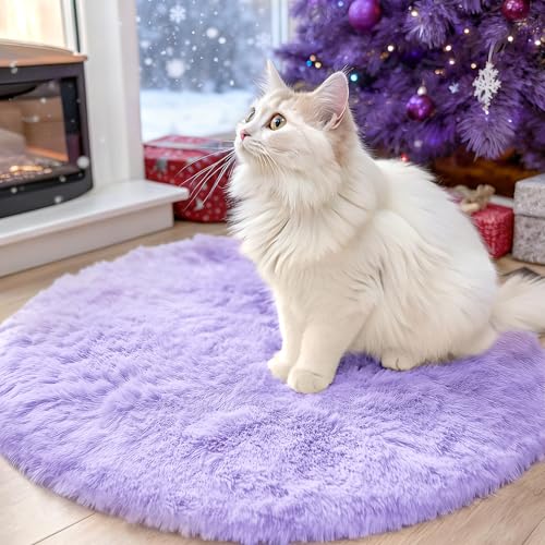 OLANLY Light Purple Round Rugs for Bedroom - Machine Washable, 2 ft Circle Area Rugs for Living Room, Soft and Fluffy Shaggy Carpet for Teen Girls and Boys, Nursery Rooms, Dorms, Home Decor Aesthetic - color: Light Purple, size: 2 Ft Round