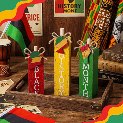 MiniInflat Black History 3 Pcs Table Decor, Wooden Block Sign Tiered Tray - style: Black History Month