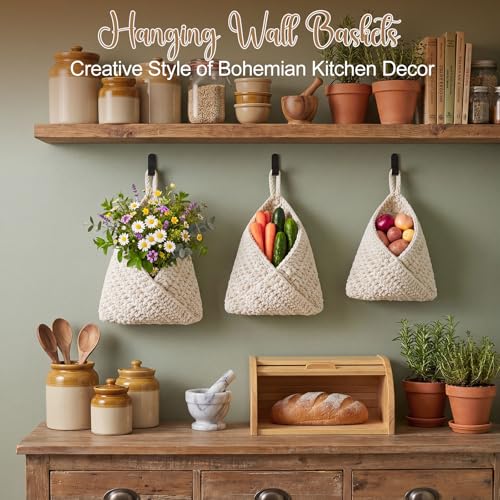 Honeydak 3 Hanging Baskets, Cream, Envelope Basket - color: Cream, style: Envelope Basket