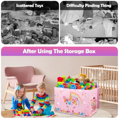 Large Toy Box, Sturdy Kids Storage Organizer for Boys Girls, 25"x13"x16" - color: Large Pink