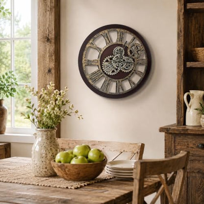 The B-Style Large Wall Clock, 24 inch, Cherry Red and Bronze - color: Cherry Red and Bronze, size: 24 inch (60 cm)