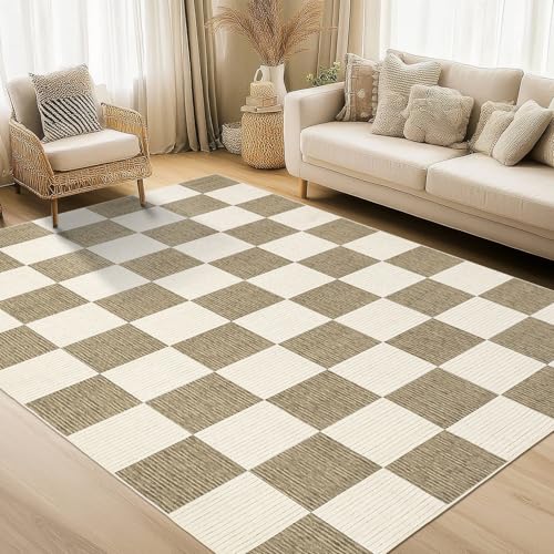 Garvee Large Rugs for Living Room 10x13 Modern Rug Washable Rugs, Beige - color: Checkered - Beige, size: 10' x 13' (Rectangular)