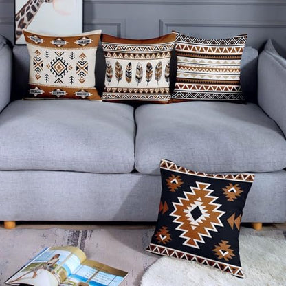 Throw Pillow Covers, Geometric Feather, Set of 4, 18"x18" - color: Tribal Geometric 4