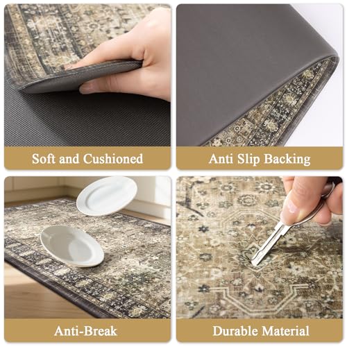 Pauwer Anti Fatigue Kitchen Floor Mats Set of 3, Cushioned Rug, Multi Brown - color: Multi Brown