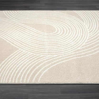Abani Beige and White Swirl Area Rug | 9' x 12' Cream Carpet with Wave Pattern | Modern Rug for Living Room, Bedroom and Office | Nuevo Collection - color: Beige, size: 9' x 12' (Rectangular)