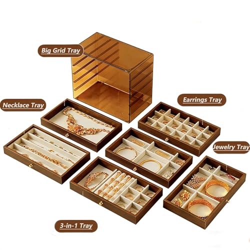 Stackable Jewellery Organizer Box-Walnut - size: 6 Drawers