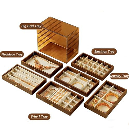 Stackable Jewellery Organizer Box-Walnut - size: 6 Drawers