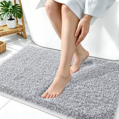 OLANLY Microfiber Bathroom Rugs 36x24, Quick Dry Bath Mat, Grey and White - color: Grey and White, size: 36" X 24"