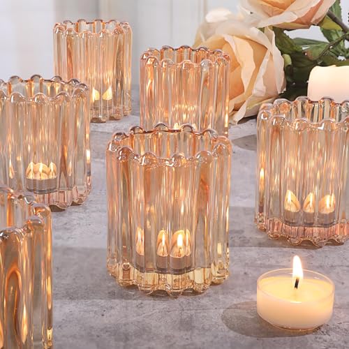 6 Pcs Votive Candle Holder, Gold Glass Large Tea Lights Candle Holders - color: Gold