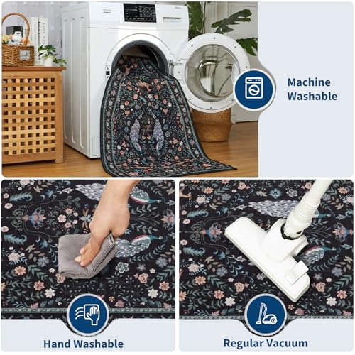 Garvee Floral 5x7 Area Rugs Washable Living Room Rug Entryway Rug Black - color: Black, size: 5' x 7' (Rectangular)