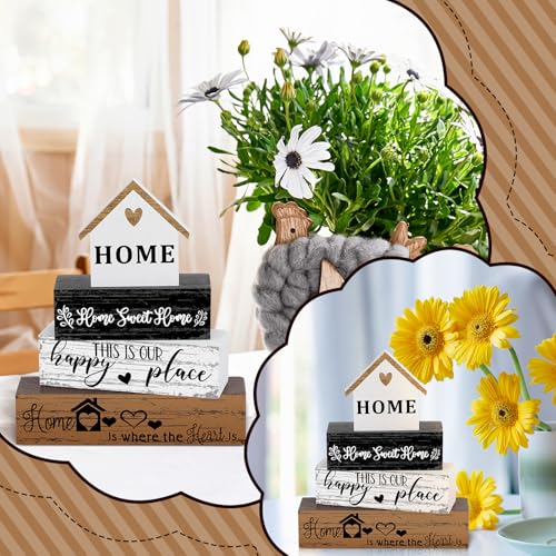 Geelin 4 Pcs Farmhouse Wood Table Decor Rustic Sweet Home Tiered Tray Decor - style: Home