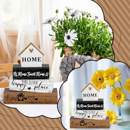 Geelin 4 Pcs Farmhouse Wood Table Decor Rustic Sweet Home Tiered Tray Decor - style: Home