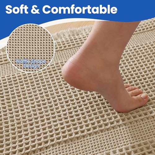 Waffle Bath Mat Non-Slip Brown Bathroom Rugs Hallway Bedroom - color: Brown, size: 17" x 24"