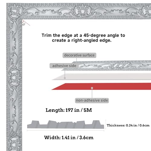 Flexible Wall Trim, Self Adhesive Peel and Stick Molding, Cabinet Border, Mirror Frame Trim (Silver) - color: Silver