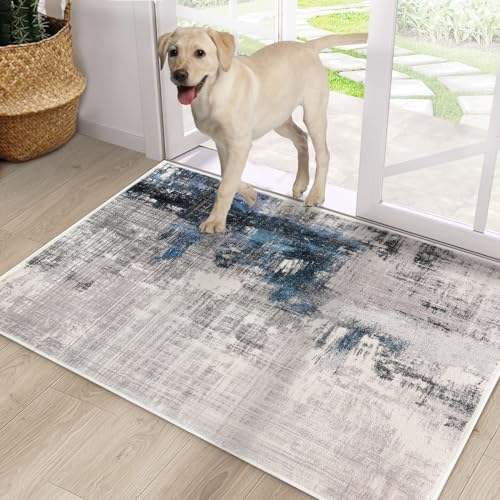 CRISTGEE Door Mat, Front Indoor Door Mat Faux Wool Non-Slip Entryway Rug Absorbent Abstract Throw Rug for Indoor Entrance Hallway Laundry Room, High Traffic Areas, 24 x 36 Inches, Sky Blue/Gray - color: Sky Blue/Gray, size: 2' x 3' (Rectangular)