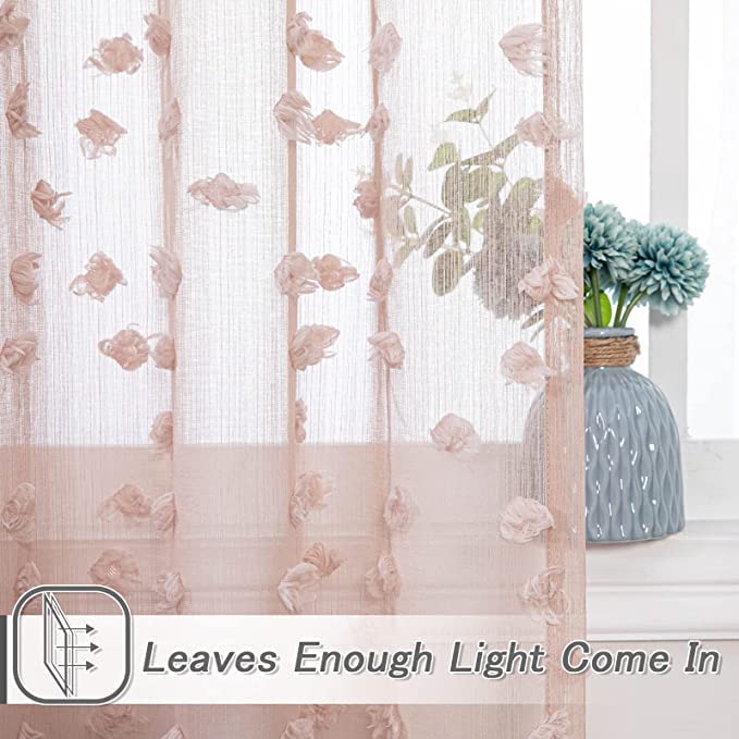 MYSKY HOME Pink Sheer Curtains for Girls with Pom Pom 36Wx45L,2 Panels - color: 1-dusty Pink, size: 36"W x 45"L (Pack of 2)