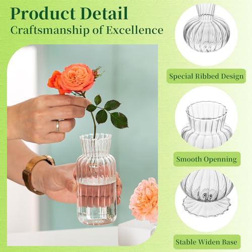 Mini Glass Vases for Centerpieces - Hewory Small Clear Bud Vase in Bulk, Cute Flower Vases Set for Wedding, Home Decoration, Table Decor (Clear, 16)