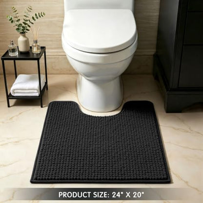 SUBRTEX 욕실 러그, U자형 셔닐 욕실 러그 61cm x 50.8cm(24인치 x 20인치) 부드럽고 짧은 플러시 욕실 매트 부드러운 샤워 매트 수분 흡수 샤워 매트 빠른 건조 세탁기 세탁 가능, 블랙 - color: 블랙., size: 24" X 20" (Contour Rug)