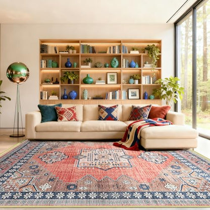Boho Persian 5x7 Rust Area Rug for Living Room Dining Room Office Bedroom - color: Warm Rust, size: 5 x 7 feet