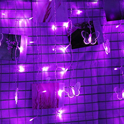 Butterfly Curtain Lights, 4.9ft 48 LED USB Window Fairy Lights 10 Butterflies 8 Modes Firefly Twinkle Timer String Lights with Remote for Room Bedroom Wall Ceiling Party Wedding Christmas - color: Purple, size: 4.9ft