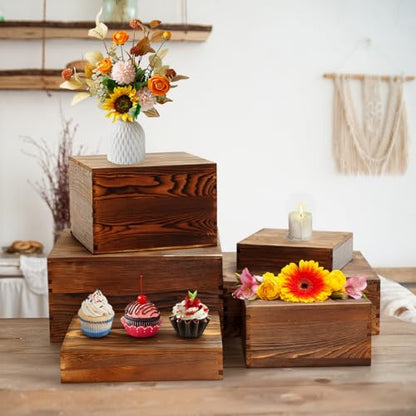 6 Pack Buffet Risers and Stands, Dessert Table Display Set with Mini Signs - color: Brown, size: 6 Pcs
