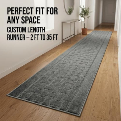 10 FT Long Non Slip Washable Runner Rug – 2'2" x 10' Custom Size Carpet Runner with Rubber Backing, Hallway Kitchen Bedroom Bathroom Floor Mat, Anthracite Dark Grey - color: Anthracite Labyrinth, size: 2'2" x 10' (Rectangular)