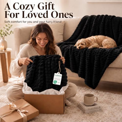HIMEET Black Throw Blanket for Couch, 300GSM Ribbed Fleece, 50 x 60 Inches - color: Black, size: Throw (50" x 60")