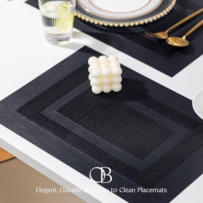 Placemats Set of 6 - Easy Clean Woven Vinyl Placemats for Dining Table, Indoor/Outdoor Place Mats, Washable PVC Table Mats（Black Cube） - color: C-black Cube
