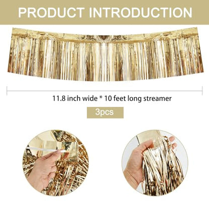BEISHIDA Champagne Fringe Garland Banner 30ft Wall Tinsel Foil Streamers - color: Champagne