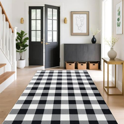 Outdoor Rugs, Black and White Area Rug Checkered 4’ x 6’ - color: Black & White, size: 4' x 6' (Rectangular)
