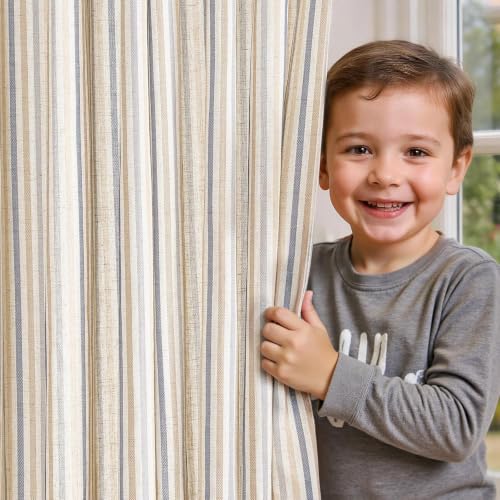 jinchan Linen Curtains 84 inch Blue Stripe for Kids Room Grommet 2 Panels - color: Multi Blue on Linen, size: 50"W x 84"L (Pack of 2)