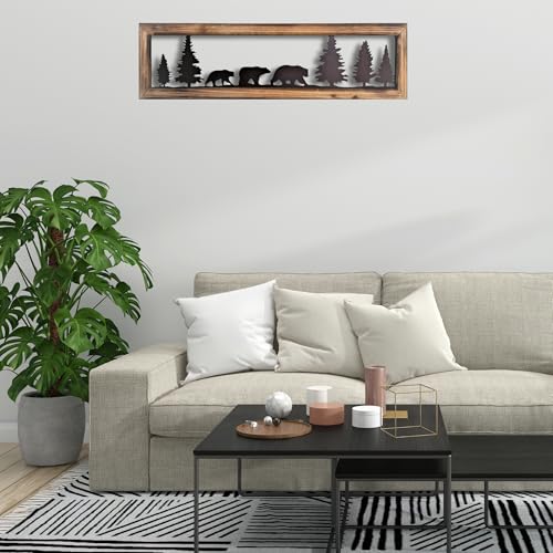 BestGiftEver Rustic Wood Frame Bear Wall Art, 34" Long