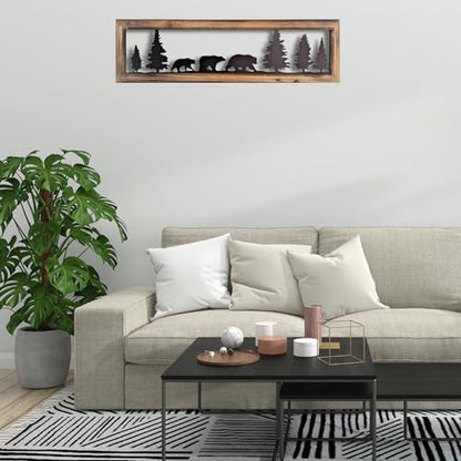 BestGiftEver Rustic Wood Frame Bear Wall Art, 34" Long