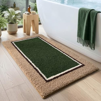 DEXI Bathroom Rugs 43x24, Soft Absorbent Bath Mat, Beige and Green - color: Beige and Green, size: 43" X 24" (Rectangular)