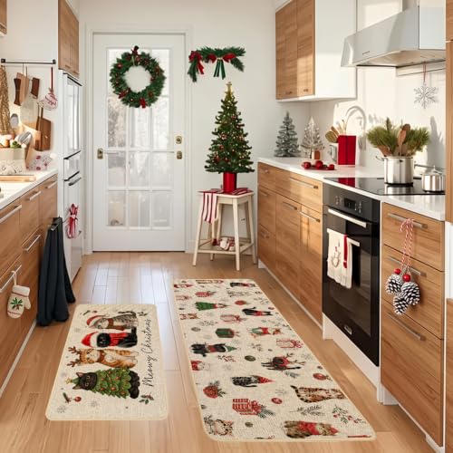Baccessor Meowy Christmas Kitchen Rugs Set of 2 Cats 17x29 and 17x47 Inch - color: Cute Cats