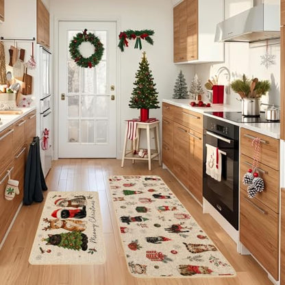 Baccessor Meowy Christmas Kitchen Rugs Set of 2 Cats 17x29 and 17x47 Inch - color: Cute Cats