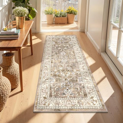 LOKHOM 2x5 Hallway Runnner Rugs, Boho Non-Slip Washable Kitchen Rugs, Beige - color: Beige Brown, size: 2' x 5' (Runner)