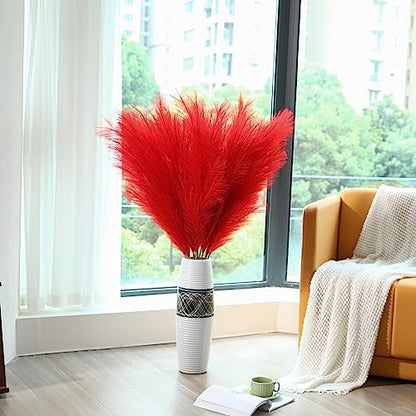 Wertuirk Red Pampas Grass Decor, 45-Inch 8Pcs Artificial Large Pampas Grass - color: Red