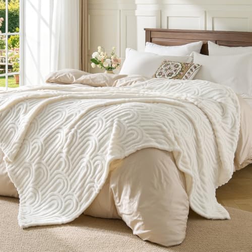 BEDELITE Cream White Boho Fleece Twin Blanket for Bed, 60x80 Inches - color: Cream White Boho, size: Twin(60"x80")