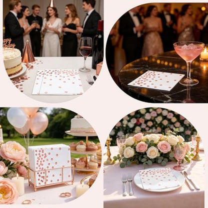 80 Pack of White Paper Cocktail Napkins with Gold Foil Polka Dot Confetti，Polka Dot Party Supplies(5 x 5 in，3-ply) (Rose Gold) - style: Pink Dot