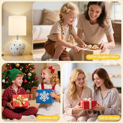 Small Table Lamp,14" White Ceramic Bedside Lamp for Girls Kids Bedroom,Dorm - color: White