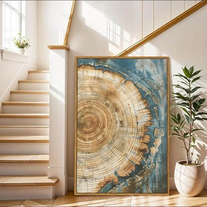BingruiArt Faux Wood Tree Ring 08 Canvas Wall Art 24x36 Framed - color: Tree Ring - 08, size: 36"L x 24"W