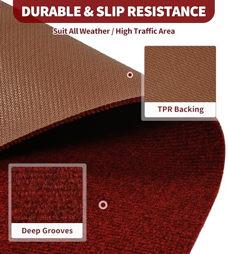 jxgzyy 2'11" x 4'11" Red Entry Rug with Scraper Pile - color: Dark Red, size: 2'11" x 4'11" (Rectangular)