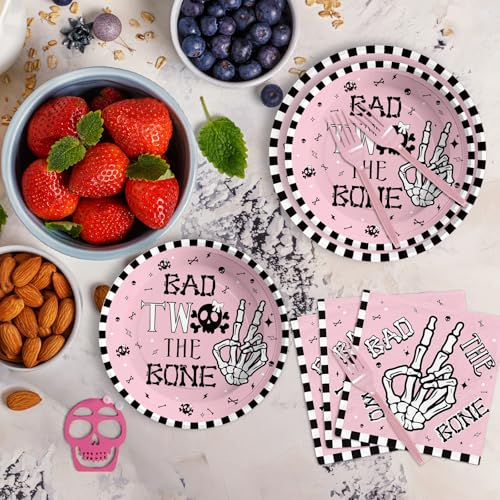 Grencian 96 Pcs Bad Two The Bone Party Decorations for Girls, Serves 24 - style: Pink Bad Two The Bone