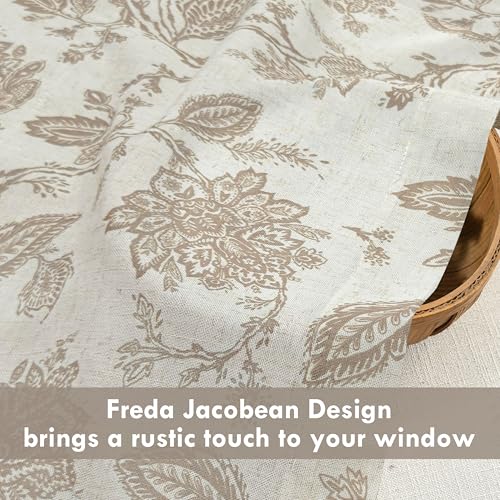 DriftAway Freda Jacobean Floral Linen Blend Blackout Thermal Insulated Energy Saving Privacy Window Linen Curtain Valance Rod Pocket 2 Layers Single 52 Inch by 24 Inch Plus 2 Inch Header Taupe Beige - color: Taupe, size: 52"W x 24"L (Pack of 1)