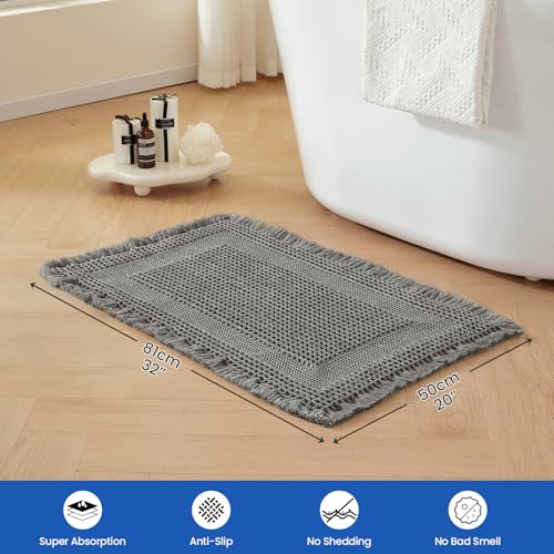 Waffle Bath Mat Non-Slip Quick-Dry Rugs Hallway Bedroom Dark Gray - color: Dark Gray, size: 20" x 32"