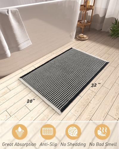 Upgraded Waffle Bath Mat Ultra Absorbent Non Slip Bathroom Mat, 20" x 32" - color: Black & Cream, size: 20" x 32"