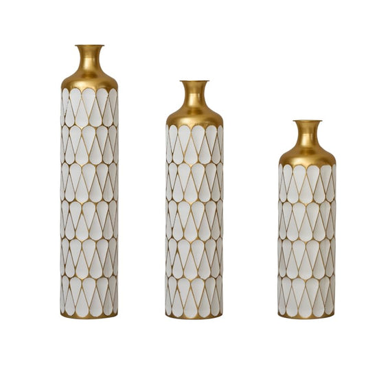 Decorative Floor Vases Set of 3, White and Gold Floral Pattern, Tall Ceramic Standing Vases for Home Decor (Gold+White Balloon) - color: Gold+white Balloon
