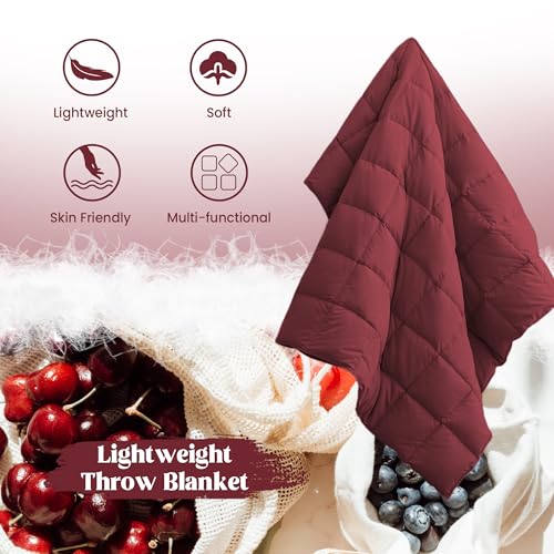 puredown® Soft Feather Down Throw Blanket Lightweight Packable Couch Throw for Indoor and Outdoor Use, Throw 50"X70", Wine - color: Red, size: Throw